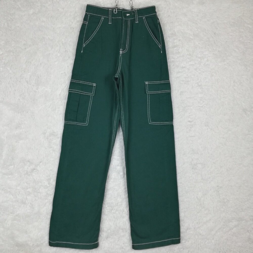 Divided H&M Womens Jeans‎ Straight Leg Cargo Pockets High Rise Denim Green 0